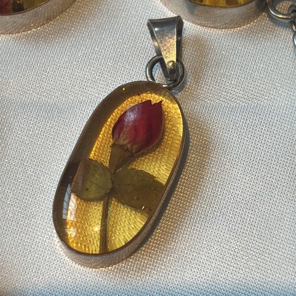 Vintage Sterling Silver 925 Preserved Dry Flowers In Lucite Link Bracelet - Picture 2 of 6